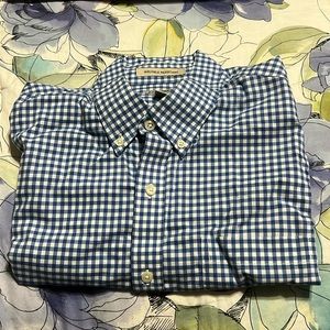 LL Bean Blue/White Short Sleeve Dress Shirt with Pocket, Wrinkle Resistant, L